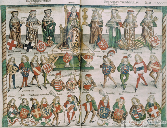 Der römisch-deutsche Kaiser und die kaiserlichen Kurfürsten (1493)